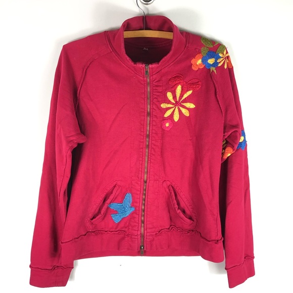 Johnny Was Tops - Johnny Was JWLA Embroidered Zip Sweatshirt L